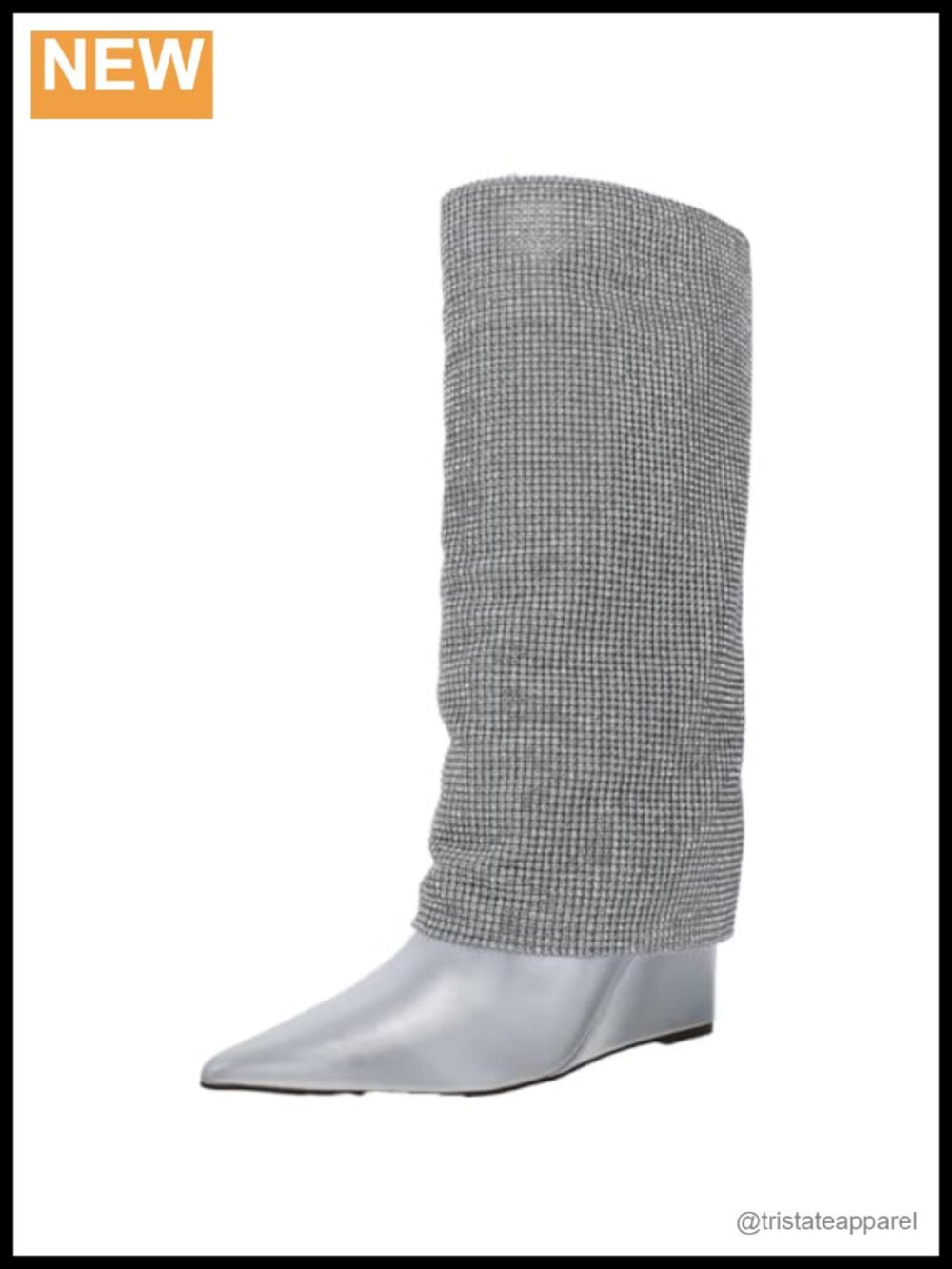 Steve Madden Women's Riski Knee-High Wedge Boots Pointed Toe Rhinestone
